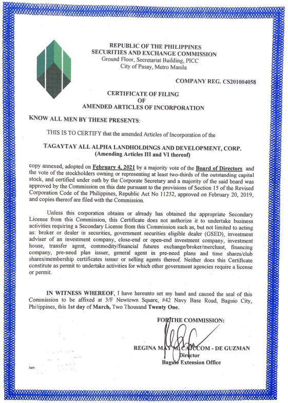 SEC Certificate